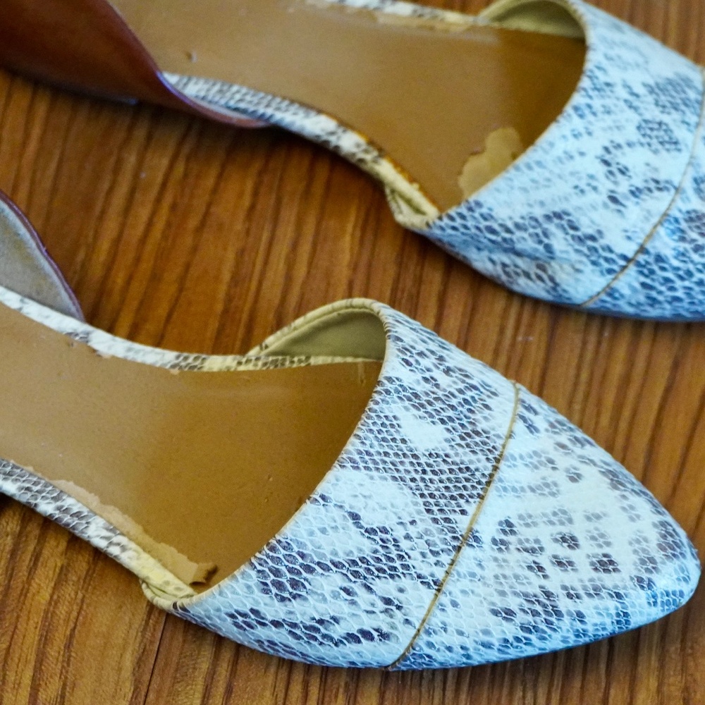DOLCE VITA D'Orsay Flats Snake Print Leather Slip On Shoes Women's Size 8.5